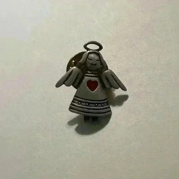 JJ Pewter Angel Red Heart Pin. Small. - Picture 2 of 4